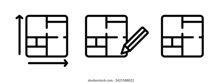 Residence Planning Line Icon. Building Layout Icon in Black and White Color.