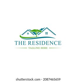 Residence Real estate Homestay Vacation with Flamboyant Tree Logo Design