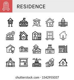 residence simple icons set. Contains such icons as Window, Wooden house, White house, House, Home, Shelter, Fortification, Capitol, can be used for web, mobile and logo