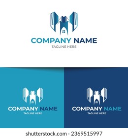 Residencial Real Estate Logo Design with House Building and Apartment