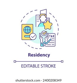 Residency multi color concept icon. Determine eligibility for financial benefit. Criteria for taxpayers. Round shape line illustration. Abstract idea. Graphic design. Easy to use in blog post