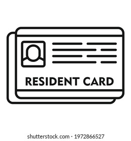 Resident card icon. Outline Resident card vector icon for web design isolated on white background