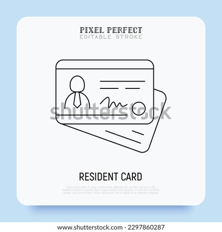Resident card thin line icon. Id card, document. Editable stroke. Vector illustration.