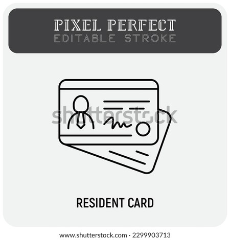 Resident card thin line icon. Id card, document. Editable stroke. Vector illustration.