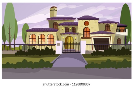 Resident house vector illustration. Apartment, mansion, retro style, exterior. Building concept. Can be used for topics like architecture, family home, estate