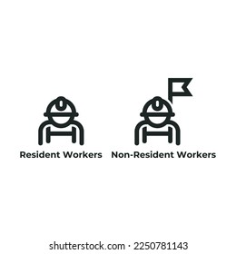 Resident Workers and Non-Resident Workers icon isolated on white background. lokal workers and foreign workers. editable text.