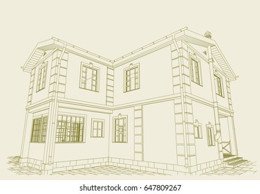 Residental house of brick. Blueprint. Vector.