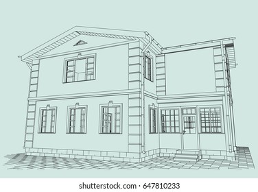 Residental house of brick. Blueprint. Vector.
