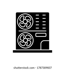Residential AC black glyph icon. Central interior environment conditioning, climate control silhouette symbol on white space. Professional home refrigeration system vector isolated illustration