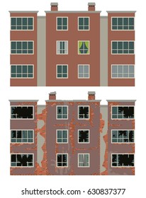 Residential apartment building. New and old house. Vector illustration, a flat style design