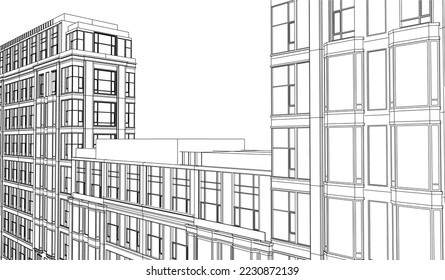 Residential Apartment building perspective 3D sketch vector eps10