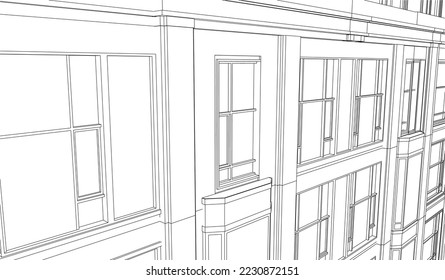 Residential Apartment building perspective façade 3D drawing illustration vector