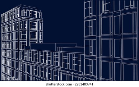 Residential Apartment building perspective 3D sketch vector eps10 blueprint