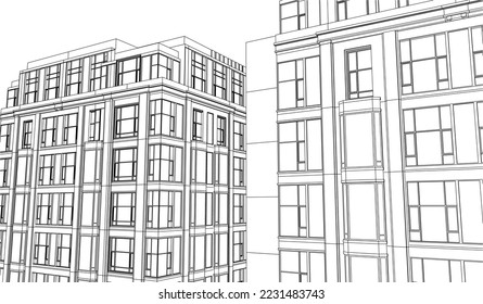 Residential Apartment building perspective 3D sketch vector eps10