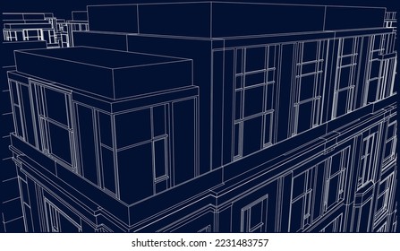 Residential Apartment building perspective façade 3D drawing illustration vector blueprint