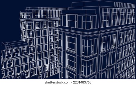 Residential Apartment building perspective 3D sketch vector eps10 blueprint