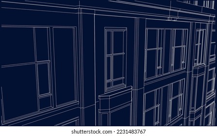 Residential Apartment building perspective façade 3D drawing illustration vector blueprint