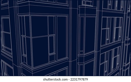 Residential Apartment building perspective façade 3D drawing illustration vector blueprint