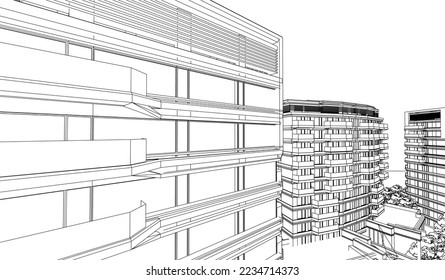 Residential Apartment buildings perspective 3D illustration