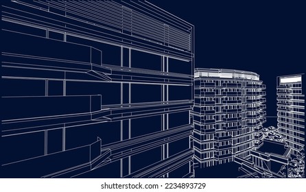 Residential Apartment buildings perspective 3D illustration blueprint