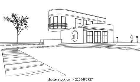 residential architecture house with consoles 3d illustration