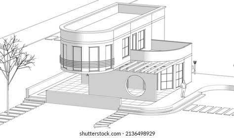 residential architecture house with consoles 3d illustration