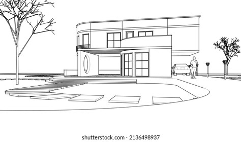 residential architecture house with consoles 3d illustration