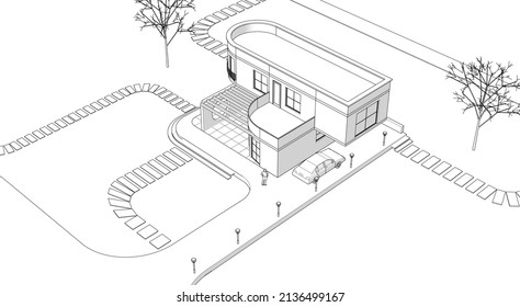 residential architecture house with consoles 3d illustration