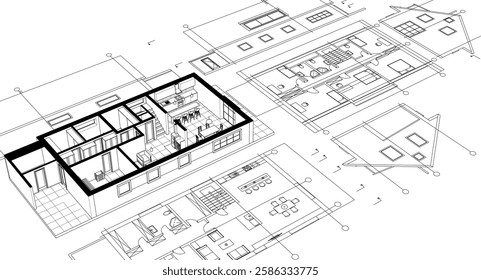 residential architecture house plan 3d illustration