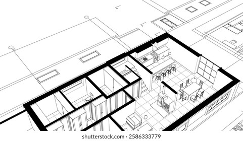 residential architecture house plan 3d illustration