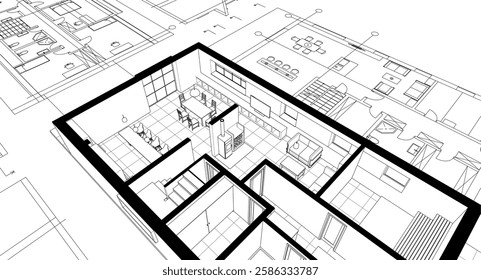 residential architecture house plan 3d illustration