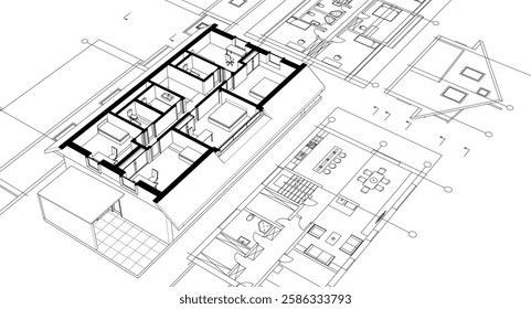 residential architecture house plan 3d illustration