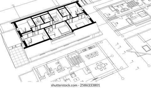 residential architecture house plan 3d illustration