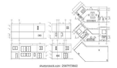 residential architecture house plan 3d illustration	