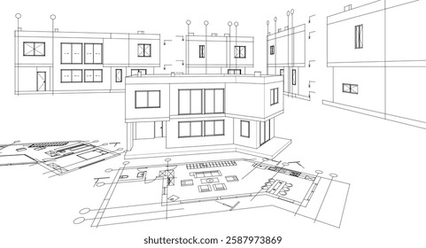 residential architecture house plan 3d illustration	