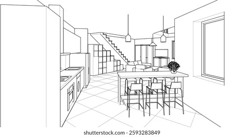 residential architecture interior 3d rendering