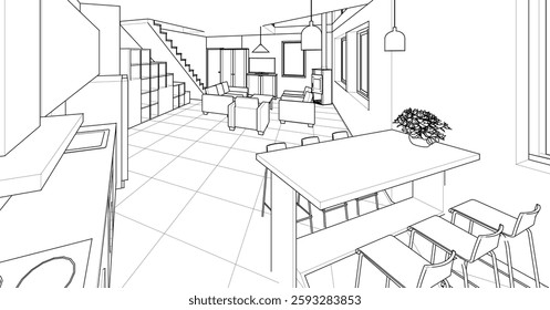 residential architecture interior 3d rendering