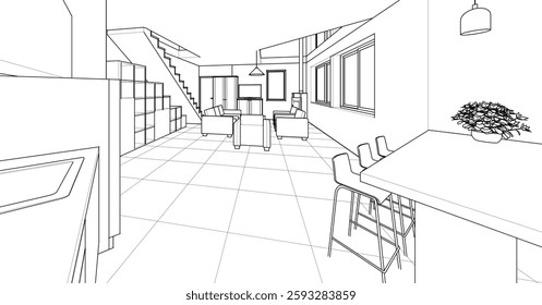 residential architecture interior 3d rendering