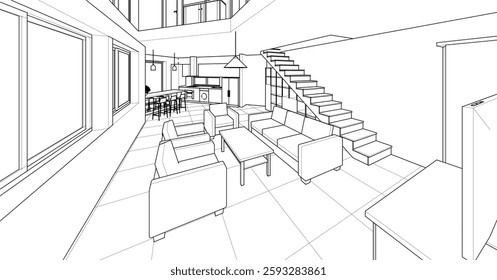 residential architecture interior 3d rendering