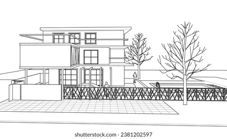 
residential architecture modern house 3d illustration