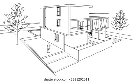 
residential architecture modern house 3d illustration