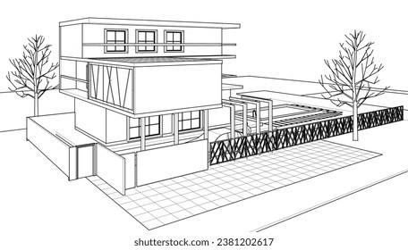 
residential architecture modern house 3d illustration