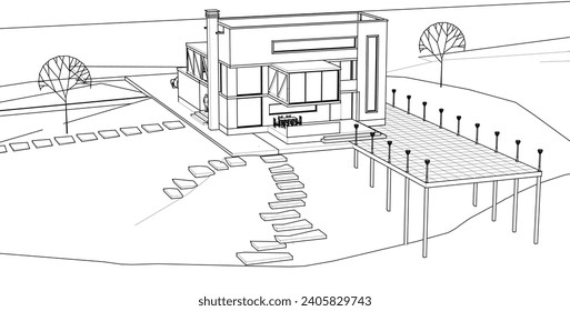 residential architecture modern house 3d rendering