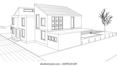 residential architecture modern house 3d illustration