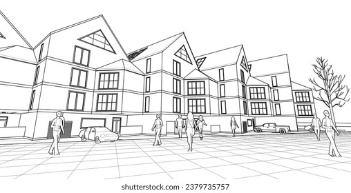 Wohnarchitektur Townhouse 3D Rendering