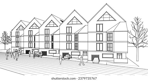 residential architecture townhouse 3D rendering