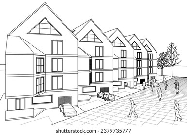 residential architecture townhouse 3D rendering