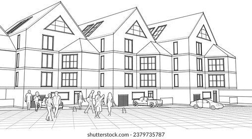 residential architecture townhouse 3D rendering