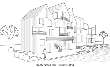 residential architecture townhouse 3D rendering