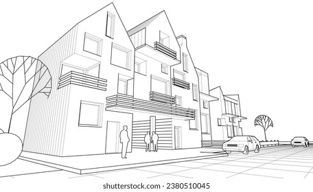 Wohnarchitektur Townhouse 3D Rendering